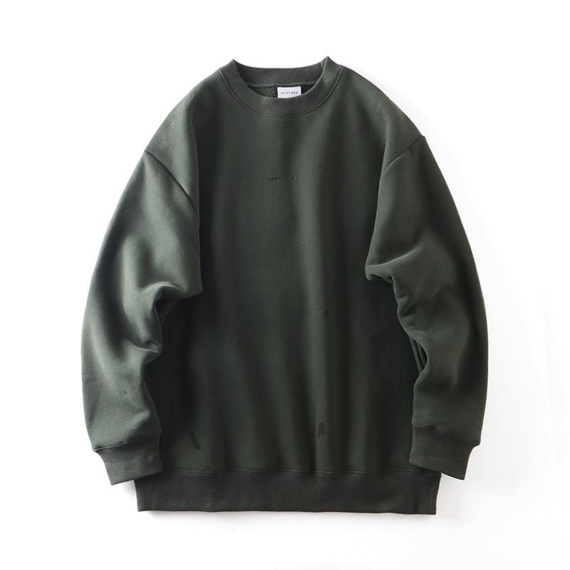Heavy Weight Autumn and Winter Thickened Cattle Goods Casual Coat Sweatshirt Green XL