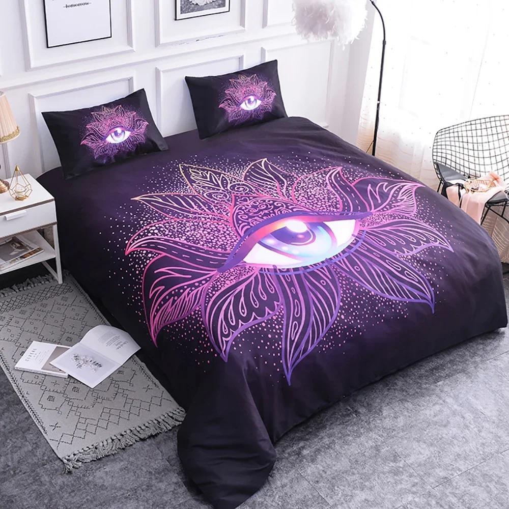Mandala Eyes King Queen Duvet Cover Boho Psychedelic Style Bedding Set Teens Adults Hamsa Hand Devil's Eye Polyester Quilt Cover