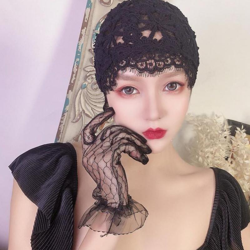 Vintage Lace Trim Hollow Breathable All-Season Versatile Elegant Cotton Thread Turban Hand-Knit Crochet Hat