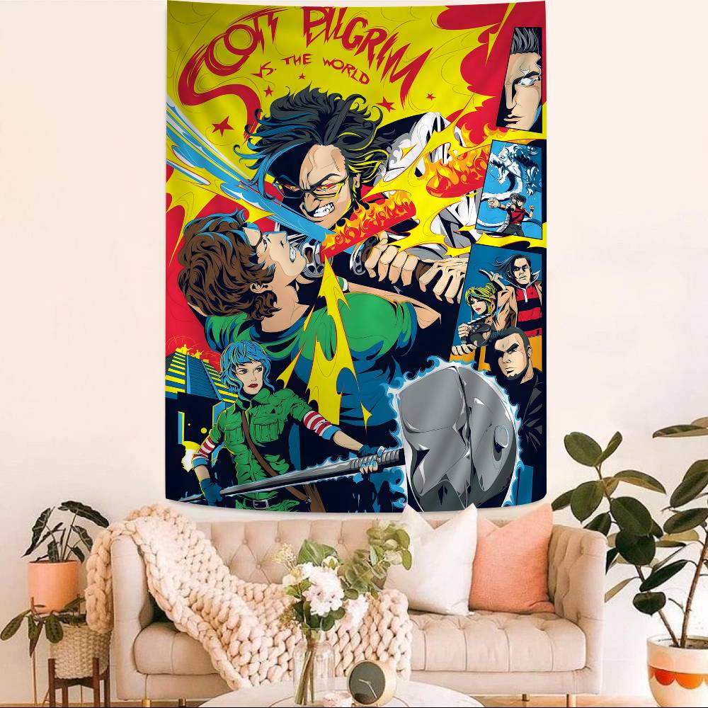 Vintage Film Scott Pilgrim VS The World Cartoon Wandteppich Kunst Science-Fiction Zimmer Heimdekoration Wandbehang Heimdekoration