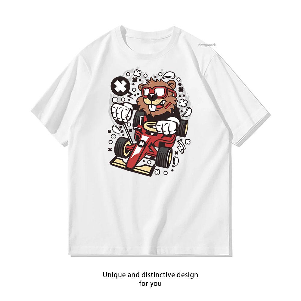 

Racing Bear cotton T shirt Unisex Adult couple streetwealtops tee Short sleev Casual 4XL