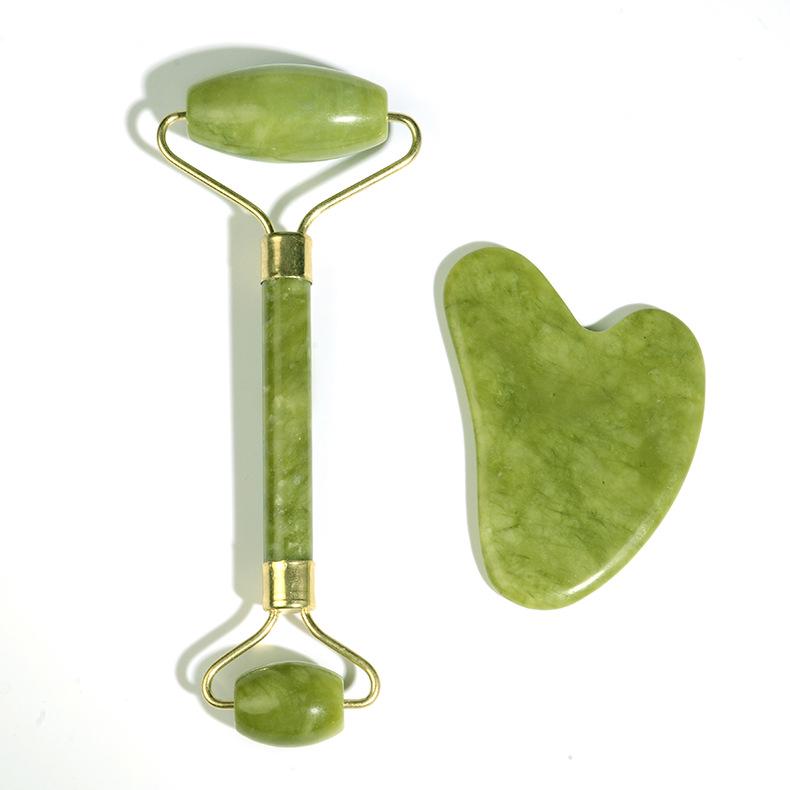 Jade Roller & Gua Sha Board Set - Xiu Jade Stone Facial Beauty Massager