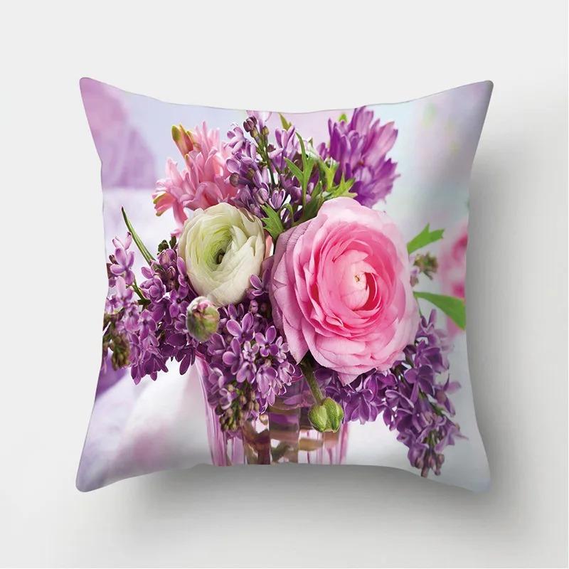 Pink Rose Pattern Pillowcase Office Living Room Home Pillowcase Car Ornaments