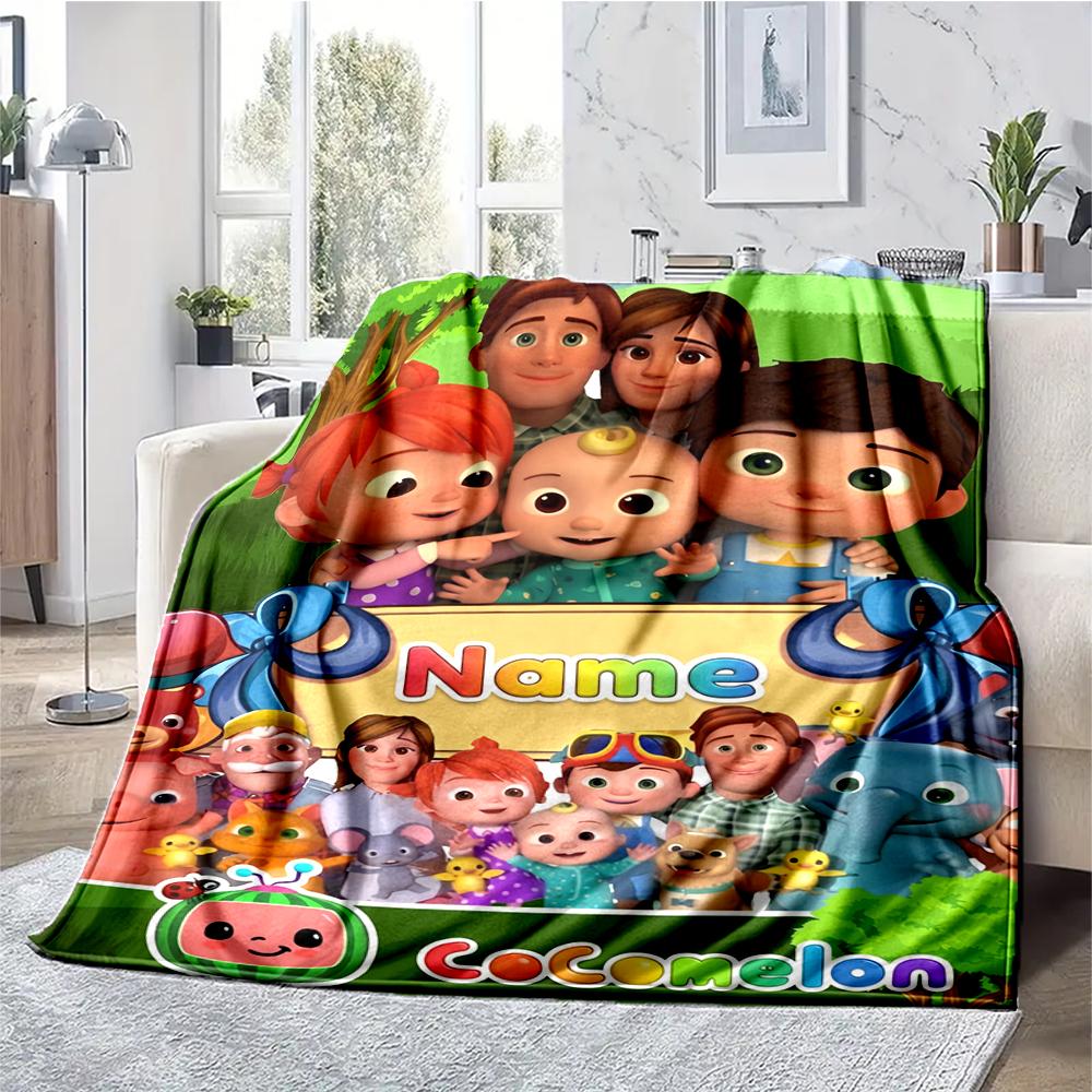 Custom Name Cocomelon Theme Printed Blanket - Perfect for Couch, Bed, Travel & Outdoor Use | Machine Washable, Cozy & Durable.