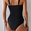 Qianmo 2025 Women's Off-Shoulder Tummy Control Ruffled Swimsuit - Black Two-Piece European & American Style.