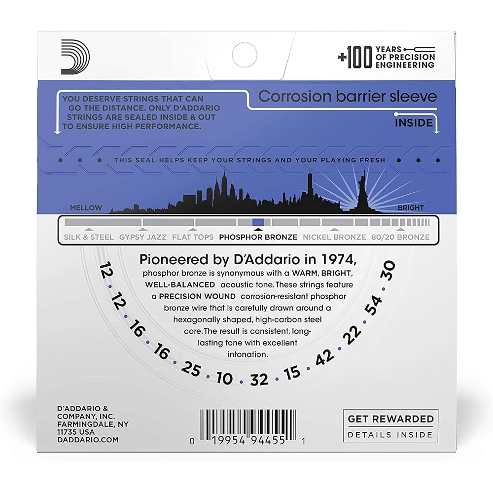 D'Addario Daddario Acoustic Guitar Strings Phosphor Bronze .012-.054 12 Strings Medium Top/Heavy ...
