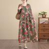 DIMANAF New 2026 Women Vintage Plus Size Spring Summer Long Dress Loose Oversize Long Sleeve Maxi Floral Print