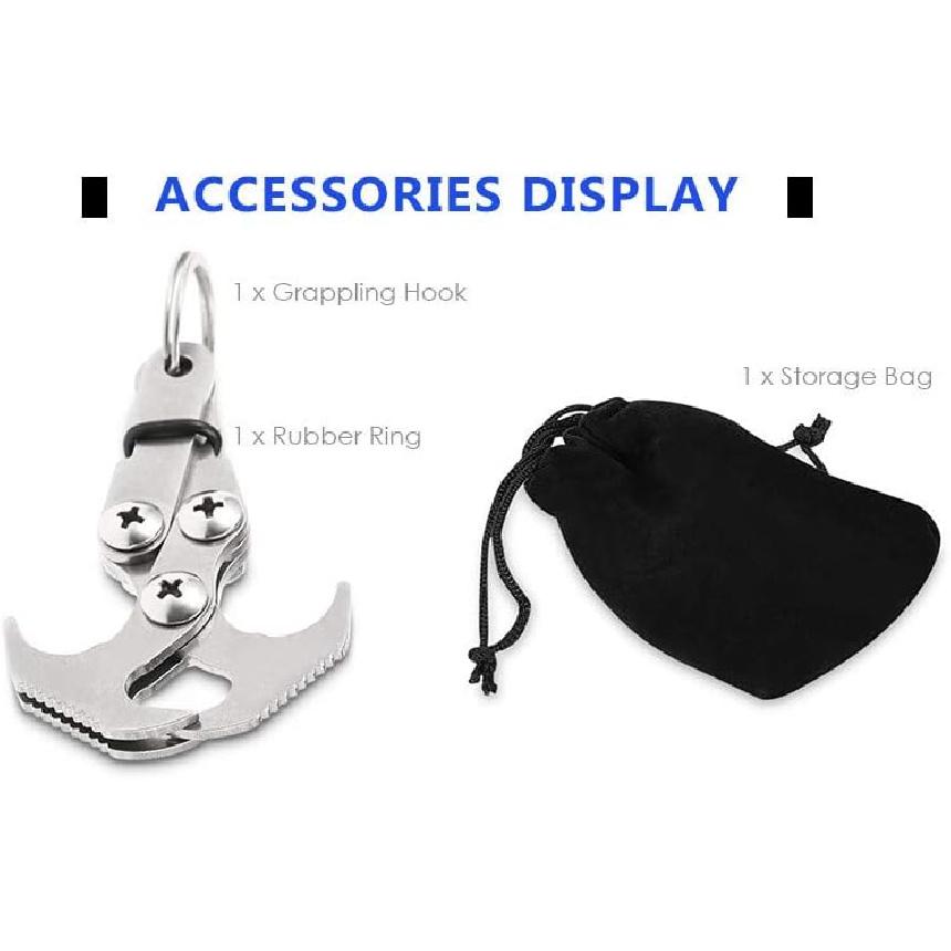 Grappling Gravity Hook Survival Carabiner Stainless Steel Multifunctional Rescue EDC Tool Tactical Emergency Key Chains for Outdoor Climbing