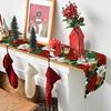 Weihnachts-Poinsettia Tischläufer Leinen Künstliche Küchen-Esszimmer-Dekoration Für Innen- und Außenbereich Zuhause Hochzeitsparty