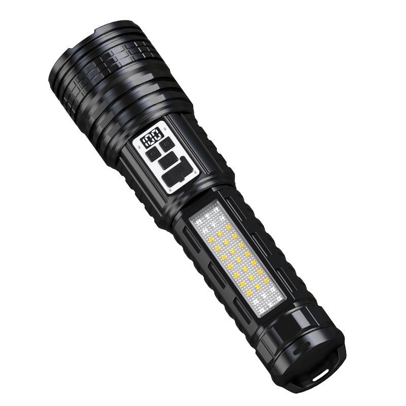 Temu 115B Multi-Function Rechargeable Flashlight: Strong Light, Zoomable, with Digital Display for Outdoor Patrol and Night Fishing Emergencies.
