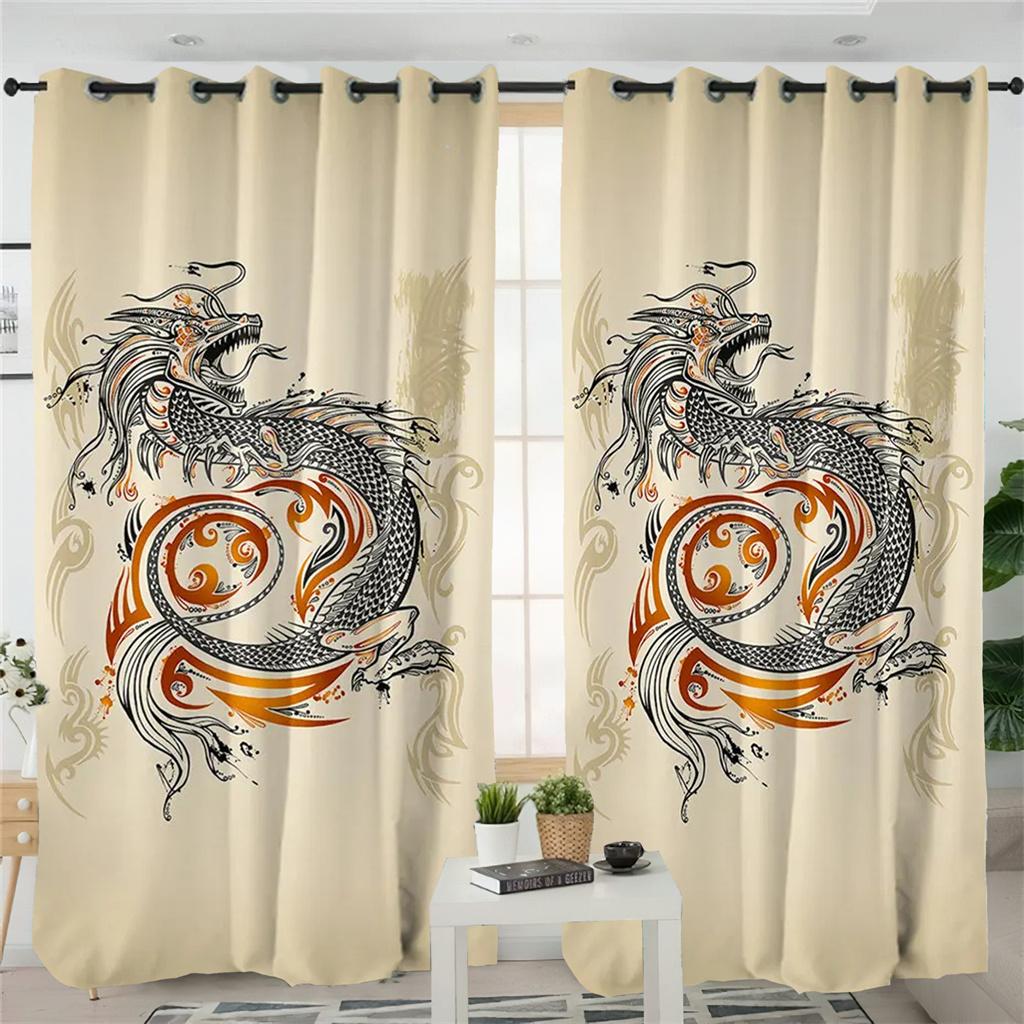 3D závěsy z tmavého draka Starověké rodinné závěsy Sacred Dragon 2 panely Dětský pokoj Obývací pokoj Ložnice Dekorace balkónu Závěsy