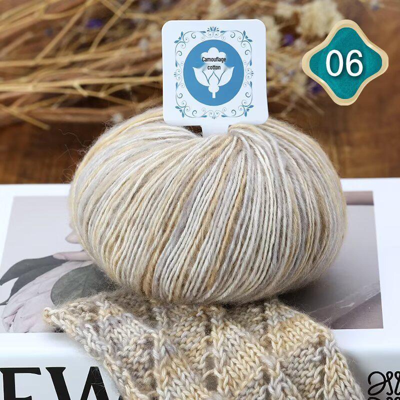 Fil de laine de coton mohair camouflage dégradé pour tricot à la main d'écharpes et de bonnets