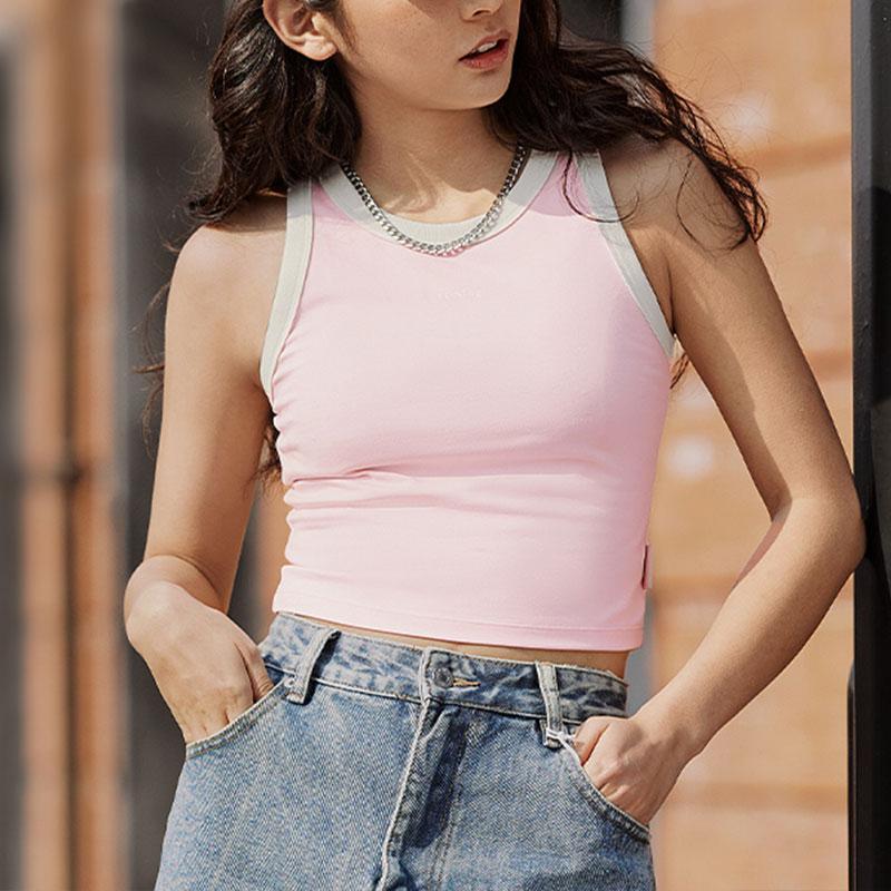 Li-Ning Weekend Youth Color Blocked Knitted Tank Top Women tops Light-Pink AVSU492-7