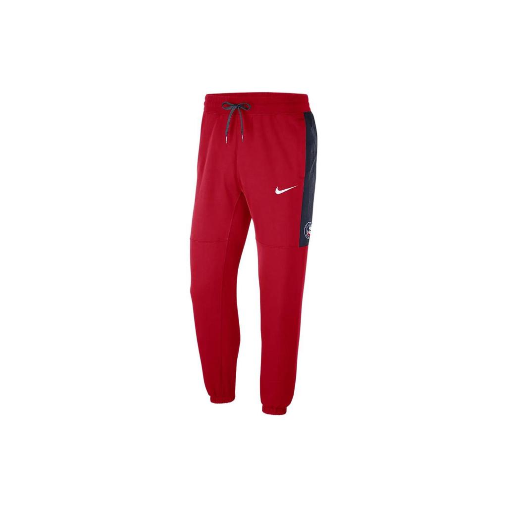 Nike NBA Brooklyn Nets Color Block Logo Fleece Lace-Up Sports Pants Men Bottoms Red DC0897-657