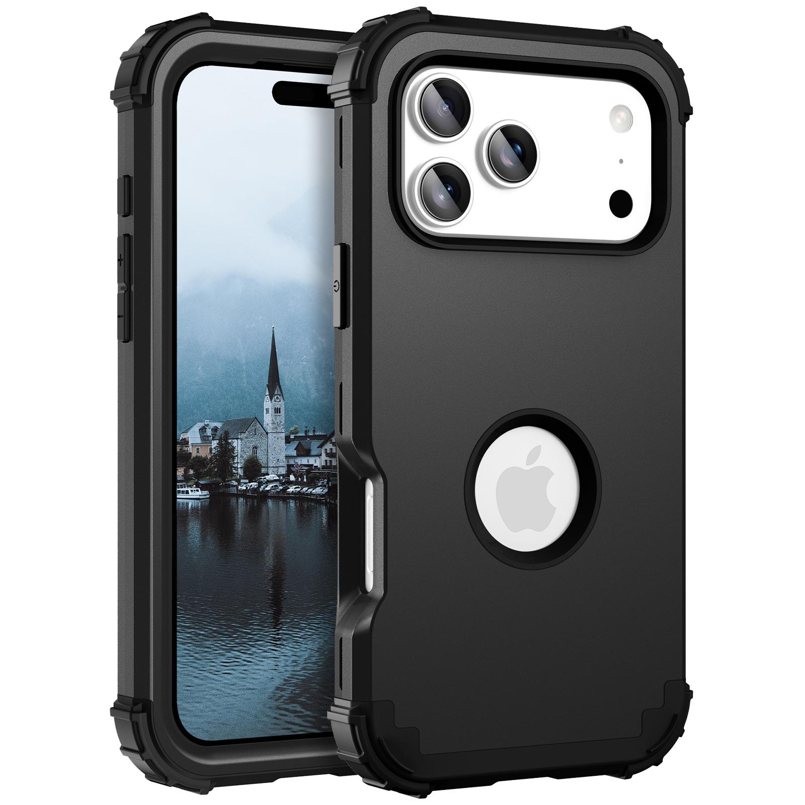 3 in 1 Silicone Case for iPhone 17 16 15 14 13 Pro Max XR X/XS MAX Anti-fall Shockproof Cover Compatible with Magnetic iPhone 17 Pro Max чёрный