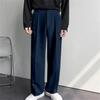 Men Suit Pants High Waist Button Zipper Fly Straight Wide Leg Long Pants with