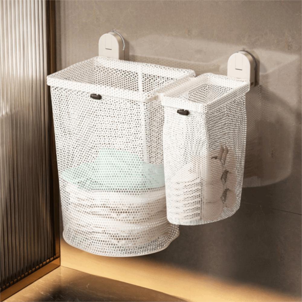 Breathable Design Hanging Laundry Basket Suction Cup Mounting Laundry Sorter  Wall Mounted