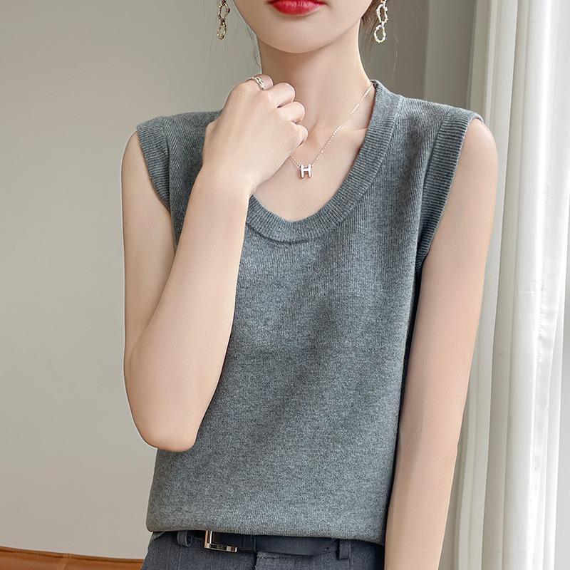 Summer New Knitted Sweater Base Layer Top Slim Casual Simple and Loose Halter Top