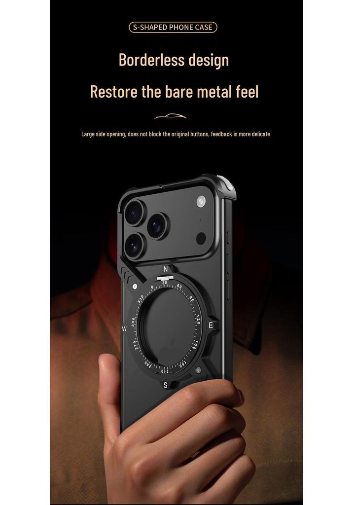 Cross-Border Apple 17 Pro Max S-Shaped Metal Phone Case with Rotating Stand
