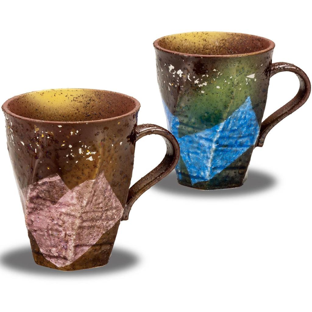 Waza No Kura Stylish Mug Pair Set Kutani Ware Ginsai Gold and Silver Chirashi Pottery Luxury Brand Tableware