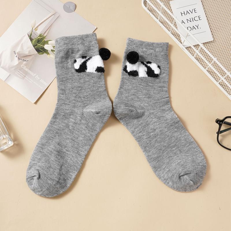 Women's Cute 3D Plush Animal Crew Socks Breathable Cotton Mid-Calf Socks Cartoon Panda Dog Bunny Cat Design Casual Socks for Daily Wear