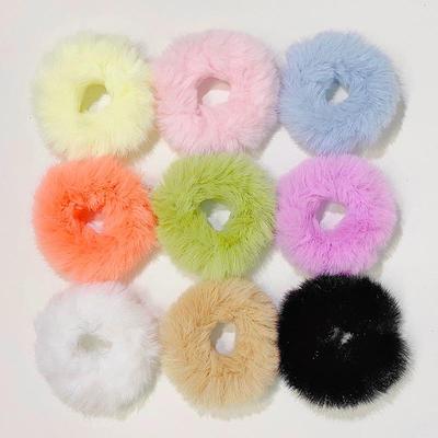 2 Stück Neue Bunte Flauschige Haarbänder für Frauen Mädchen Pferdeschwanzhalter Haargummi Plüsch Scrunchie Gummiband Mode Haaraccessoires