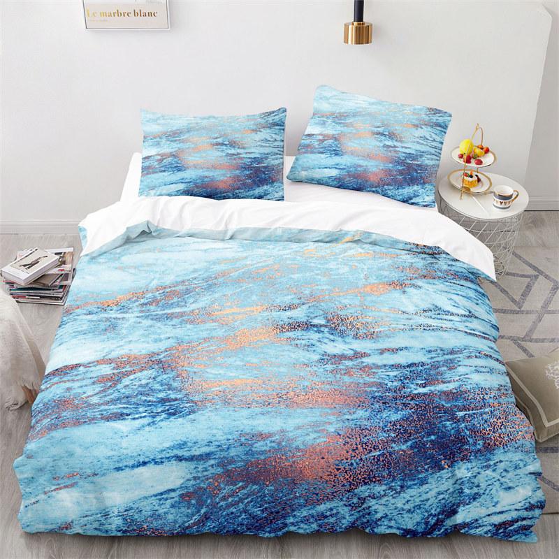 Blue Marble Print Duvet Cover Abstract Geometric Bedding Set King For Girls Kids Teens Microfiber Quilt Cover With Pillowcases