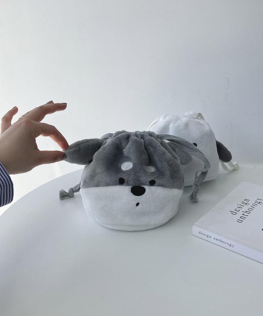 AS KNOW AS Plus (ASKNOW AS PLUS) ZY8389 Soufflé Animal Drawstring Pouch, Small Schnauzer Design, Fluffy and Cute Animal Design, Perfect for Small
