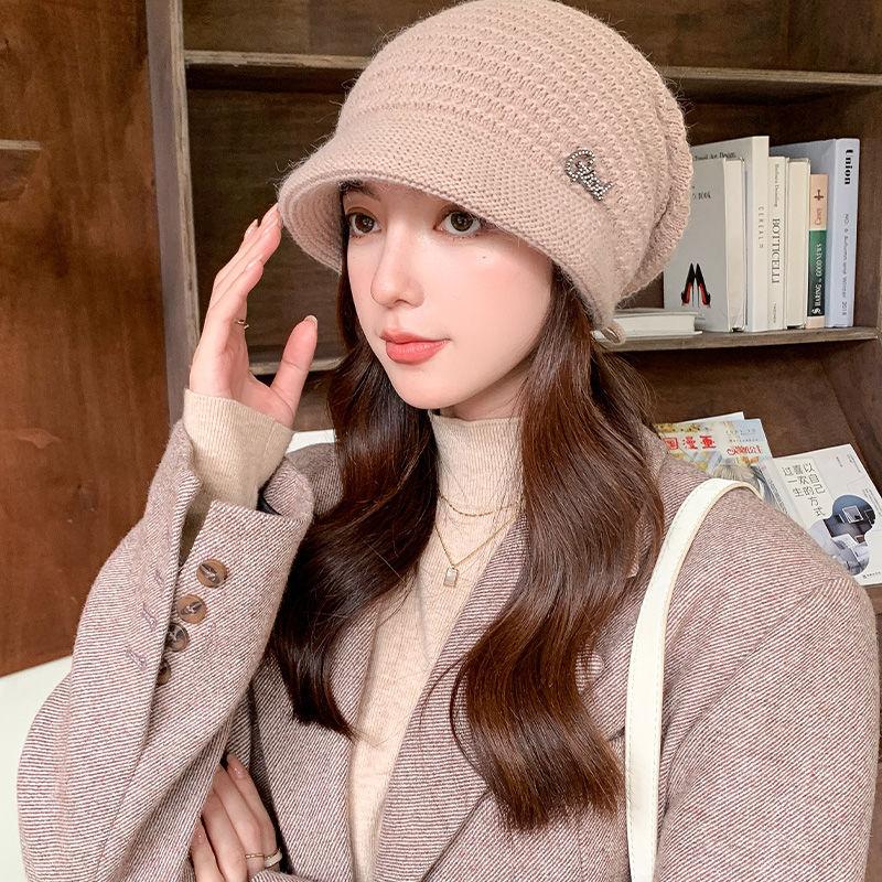 Knitted Hat Women's Winter Wool Hat Autumn and Winter Versatile Winter Warm Knitted Hat Women