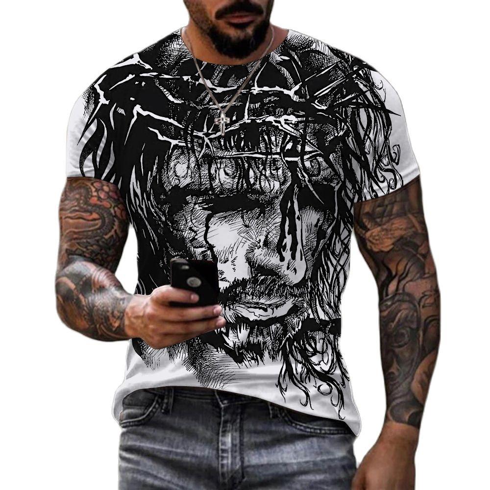 Vintage T-shirts For Unisex 3d Jesus Passion Print Short Sleeve Tops Summer Cross T Shirt Loose Oversized Tee Shirts Unisex Clothing