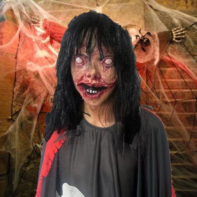 Halloween Zombie Headgear Scary Black Hair White Eyes Realistic Reusable Haunted House Costume Party Cosplay Latex Head Cover Party Supplies
