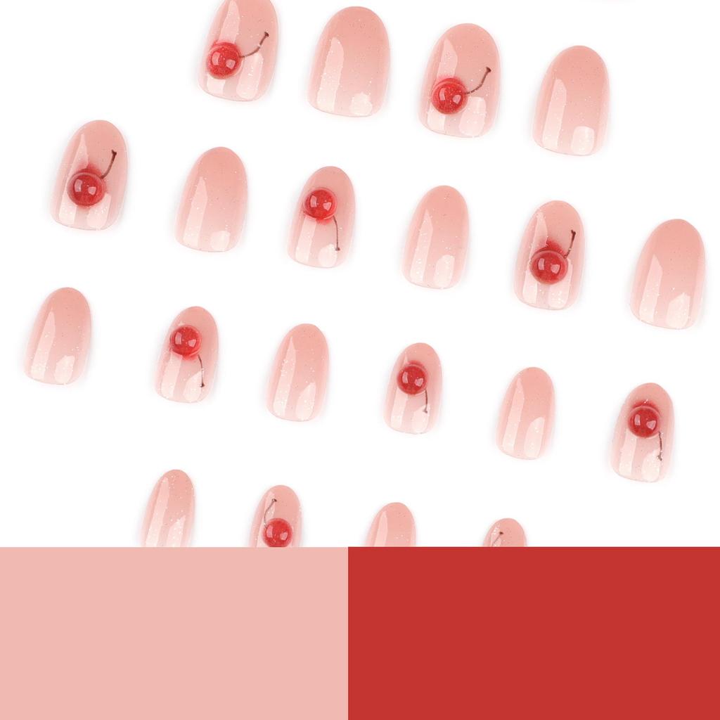 3D Glitter Cherry Nail Art Tips - Short, Round, Wearable Sparkle Nails