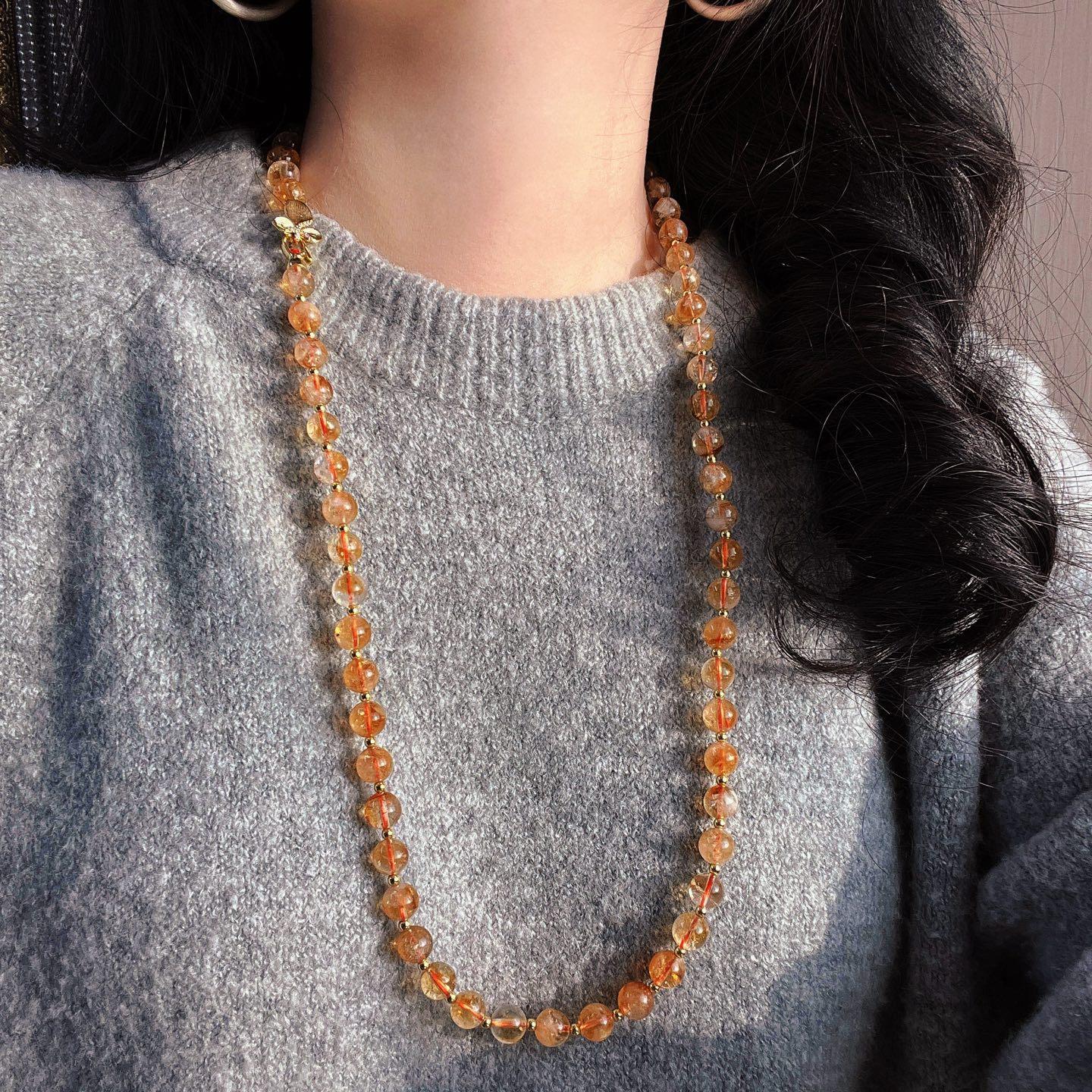 Autumn And Winter Maillard Style High Quality Natural Citrine Necklace Sweater Chain Neck Chain