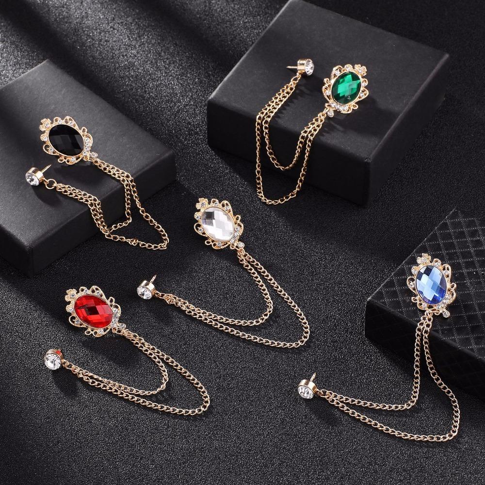 Korean Luxury Exquisite Crown Tassel Corsage Inlaid Gemstones Suit Brooches for Men Host Designer Business Banquet Jewelry Gifts