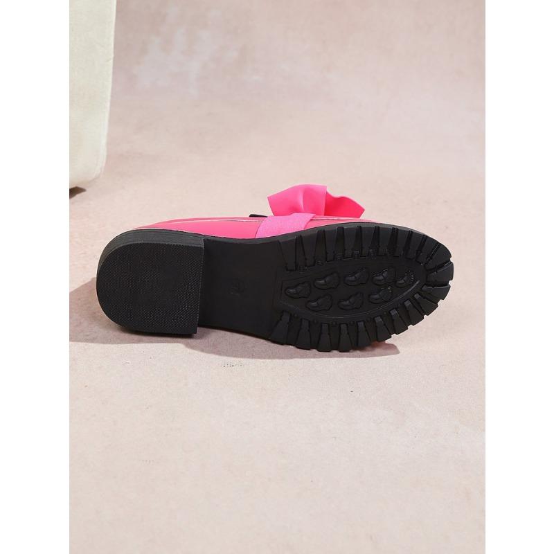 Damen Übergröße Britischer Stil Lackleder Loafers Neue Herbst Schleife Mittelhoch Blockabsatz Schuhe