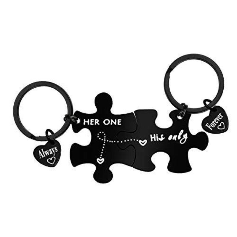 Always Forever Puzzle Stainless Steel Keychain Building Block Design Fashion Couple Pendant Practical High Quality Gift