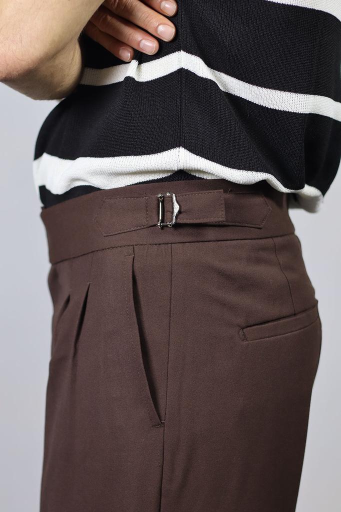 Calças largas masculinas italianas com pregas duplas