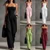 Women's Strapless Cotton Linen Jumpsuit Vintage Style Sleeveless Wide Leg Outfit for Casual or Formal Occasions