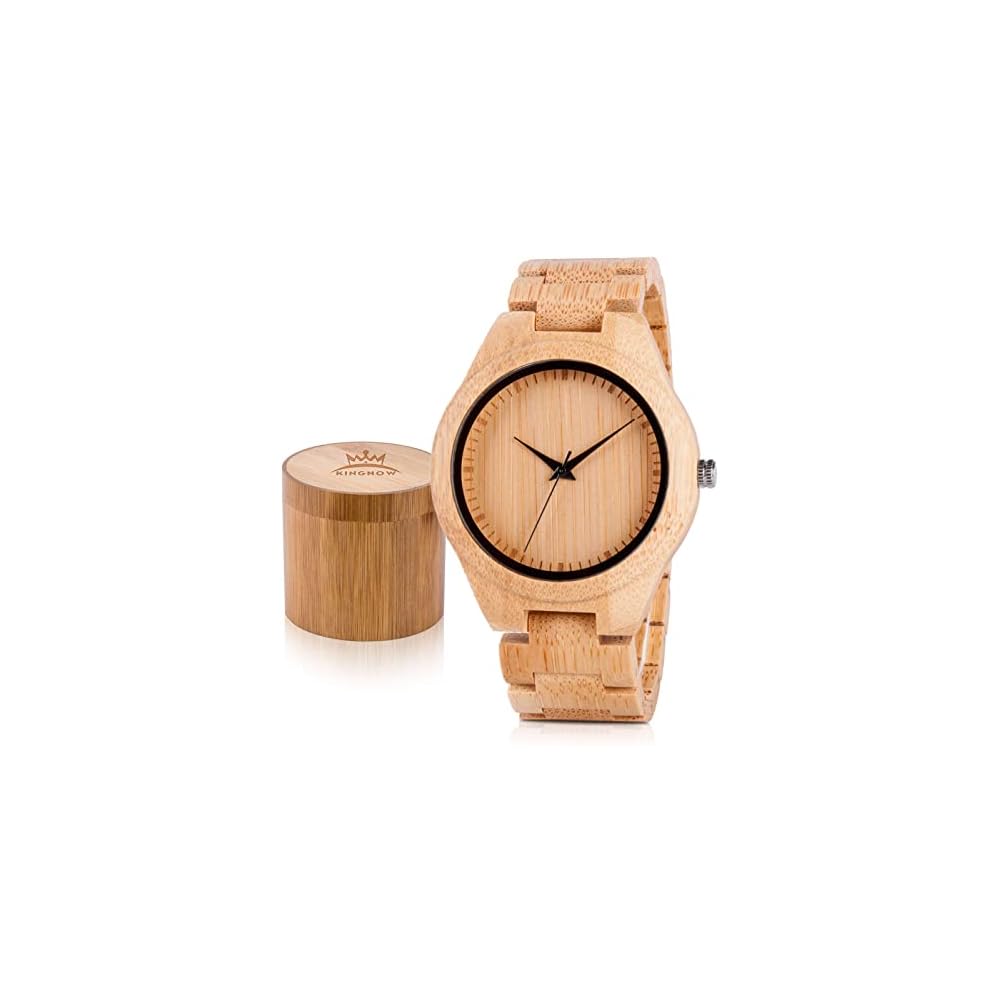 KINGNOW Men s Bamboo Wood Watch Lightweight Quartz Natural Wood Grain Casual Business Gift