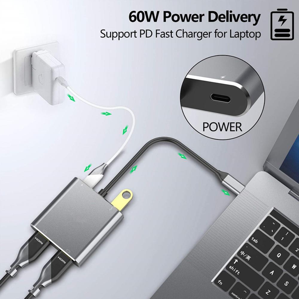 USB-C Hub 4-in-1 Dual HDMI Adapter for MacBook
