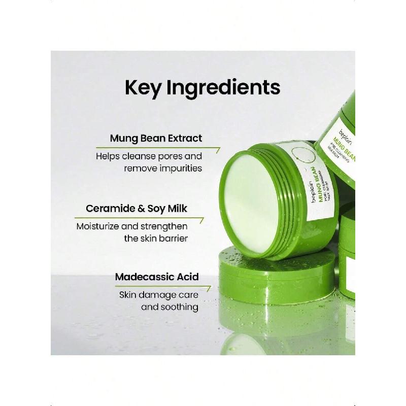 Beplain Mung Bean Pore Cleansing Milk Balm 100ml | Fragrance-Free | Korean Makeup Remover | Non-Greasy Sorbet Texture