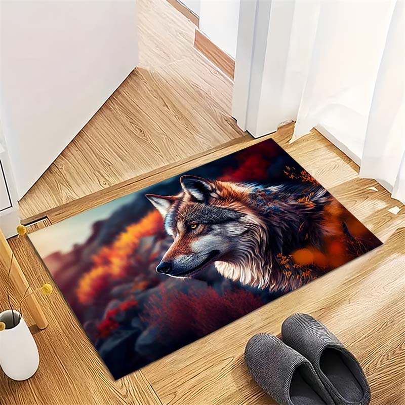 Wild Wolf Portrait Print Doormat, Animal Themed Non‑Slip Floor Mat for Entrance Hallway Home Decor