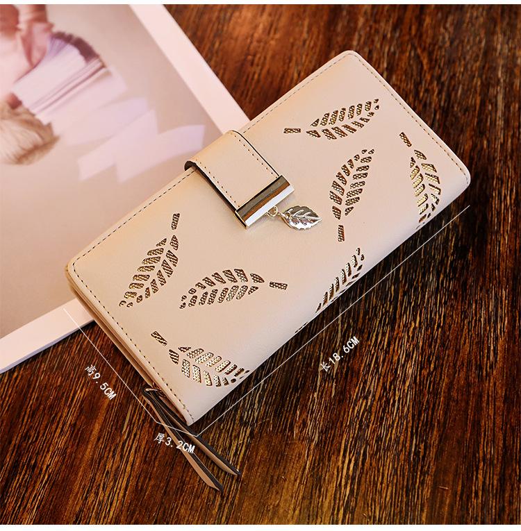 

2018 Ladies PU Leather Wallet with Horizontal Zipper & Leaf Design абрикосовий