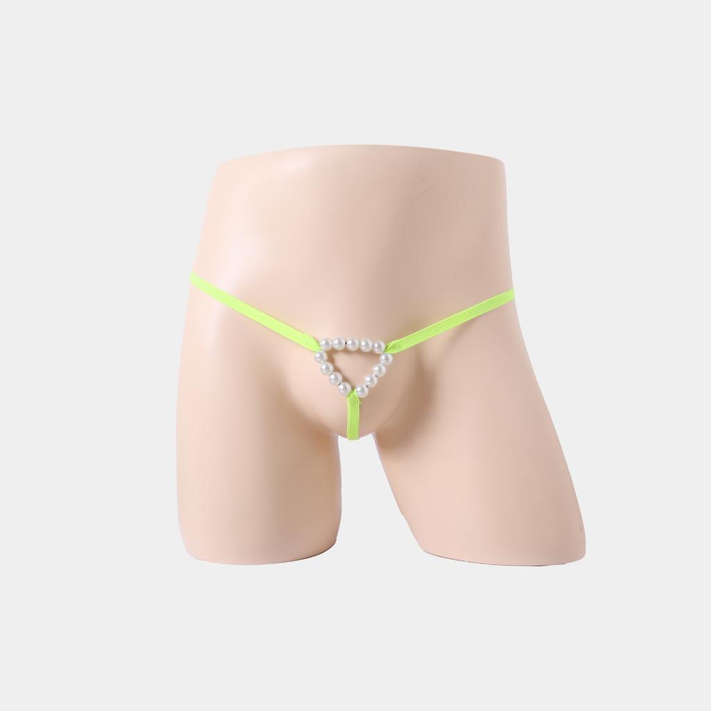 Men's thong underwear, bead chain, ring, pearl temptation, hollowed-out perspective underwear