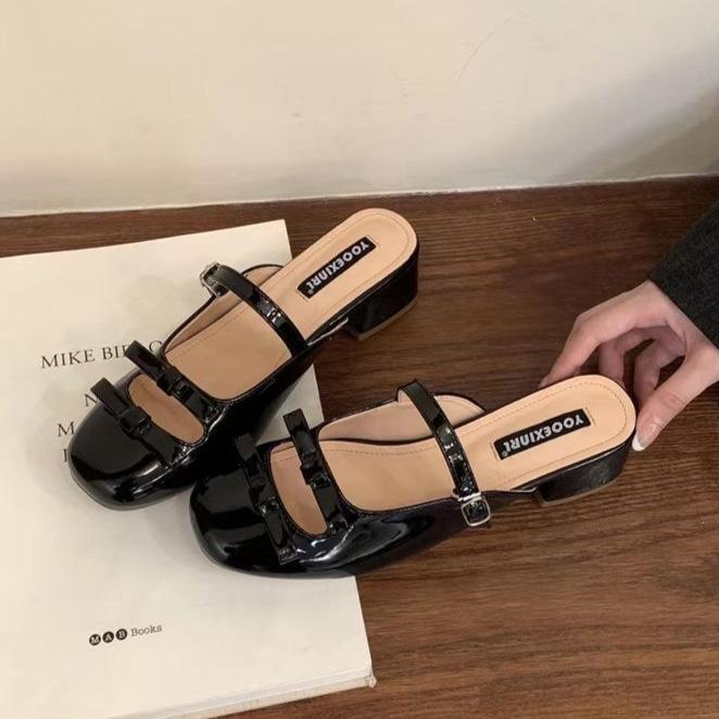 French Temperament Bag Head Half Slippers Outer Wear 2025 Summer New Fairy Style Bow High Heel Single Shoes Women's Shoes
