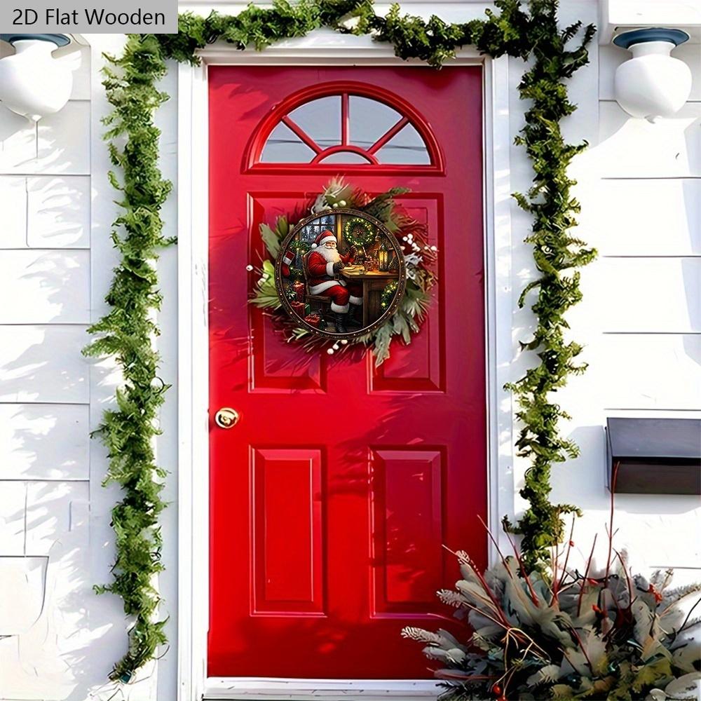 Rustic Wooden Christmas Sign with Santa Claus Pattern - Navidad Round Wreath Sign for Yard Door Wall Hanging Decor - Ideal Christmas Decoration