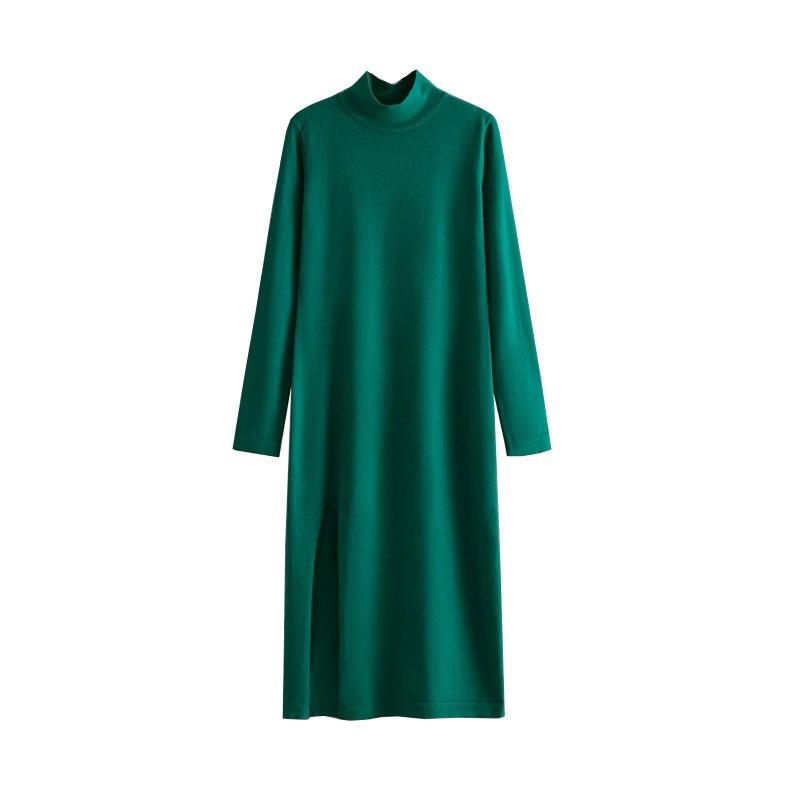 Semi-turtleneck new knitted dress for women's autumn and winter solid color slit long-sleeved leggings trousers with sweater skirt