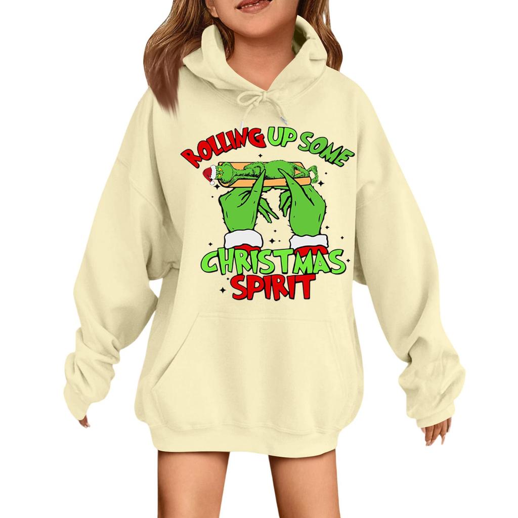 Children's Fashionable Casual Long-sleeved Loose Christmas Print Pullover Hooded Sweatshirt