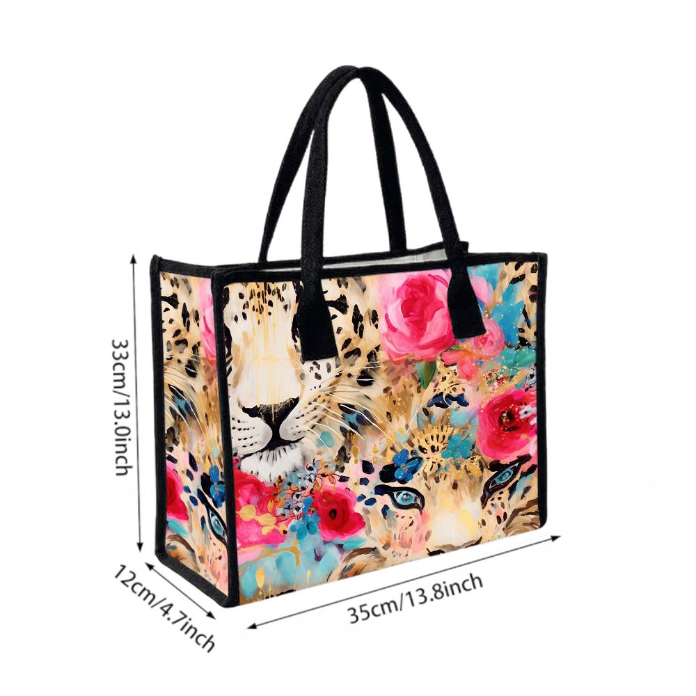 Floral Leopard Print Tote Bag Large Casual Daily Handbag for Shopping Travel Commute