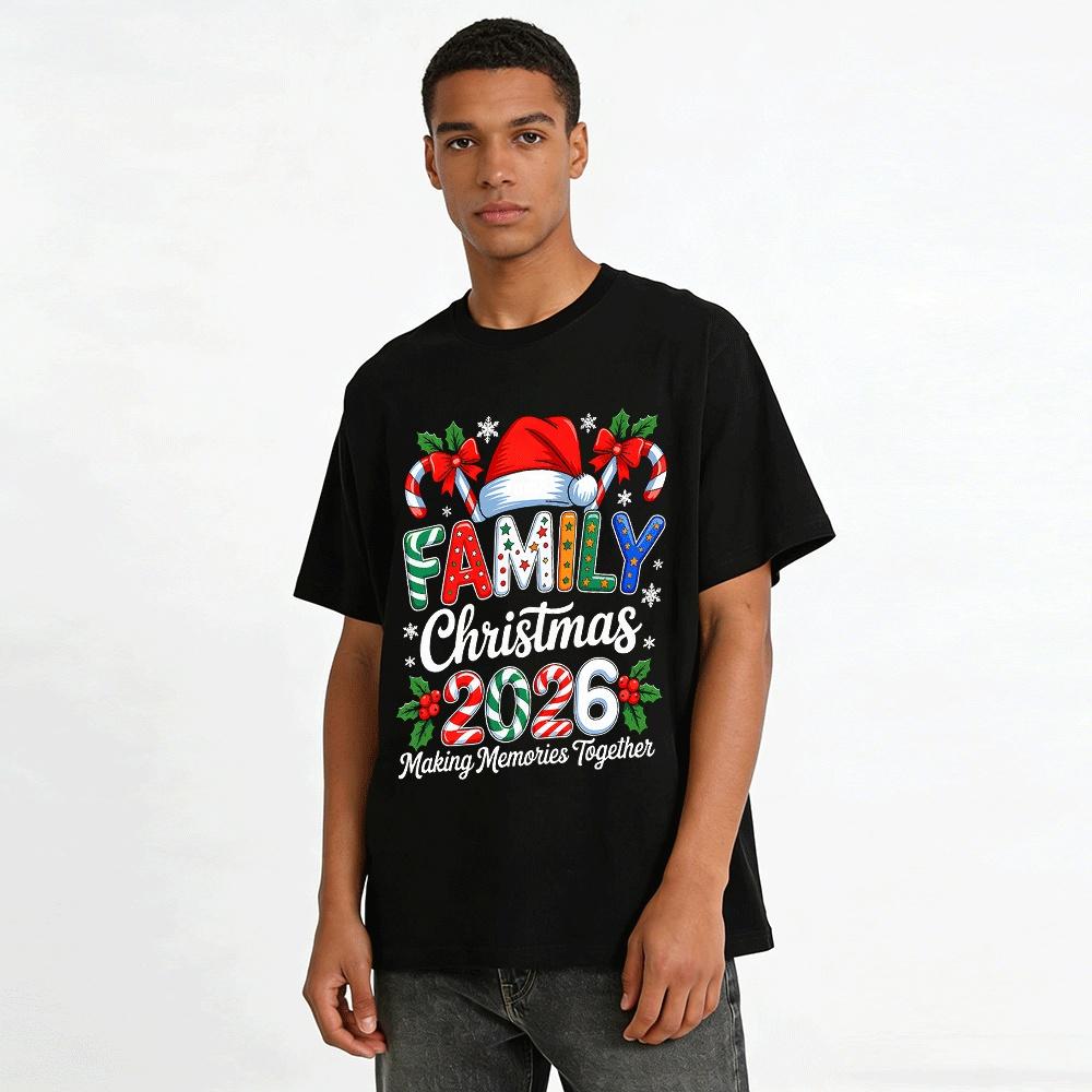 Family Christmas 2026 Making Memories Together Print Top Pure Cotton T-shirt